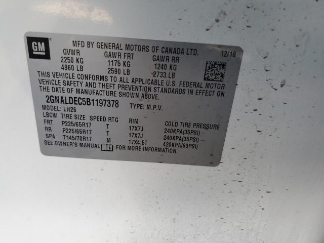 2GNALDEC5B1197378 - 2011 CHEVROLET EQUINOX LT WHITE photo 13