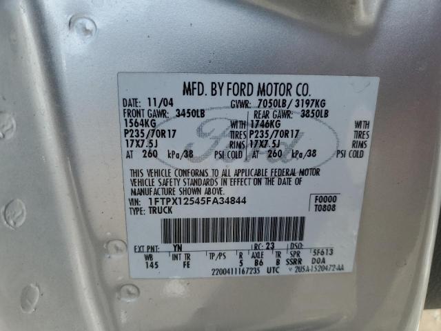 1FTPX12545FA34844 - 2005 FORD F150 SILVER photo 12