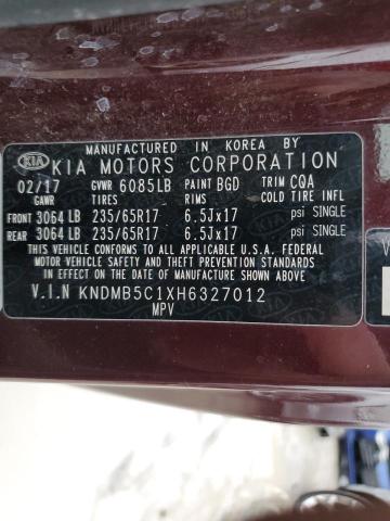 KNDMB5C1XH6327012 - 2017 KIA SEDONA LX MAROON photo 14