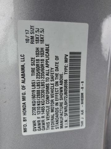 5FNRL6H72JB058598 - 2018 HONDA ODYSSEY EXL SILVER photo 13