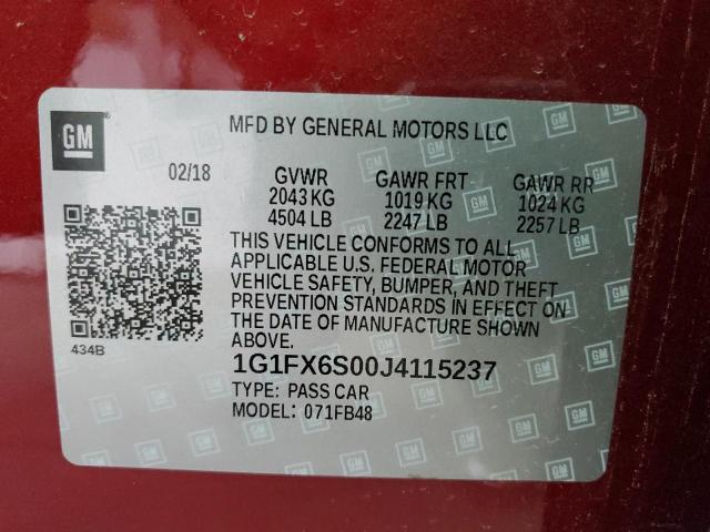 1G1FX6S00J4115237 - 2018 CHEVROLET BOLT EV PREMIER RED photo 12