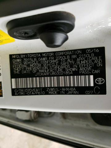 JTDKARFU8G3021854 - 2016 TOYOTA PRIUS WHITE photo 12