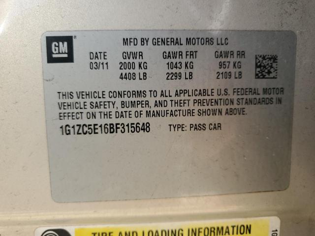 1G1ZC5E16BF315648 - 2011 CHEVROLET MALIBU 1LT 金色 照片 12