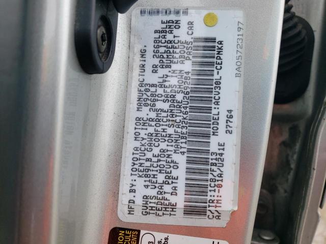 4T1BE32K64U269284 - 2004 TOYOTA CAMRY LE SILVER photo 12