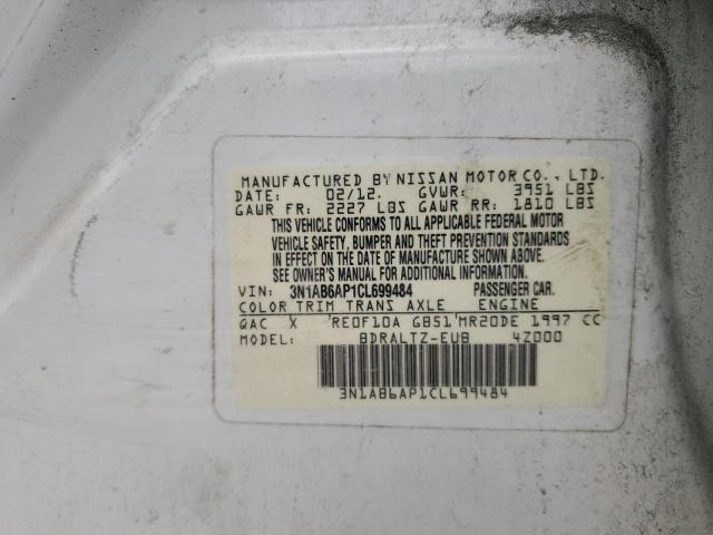 3N1AB6AP1CL699484 - 2012 NISSAN SENTRA 2.0 WHITE photo 12