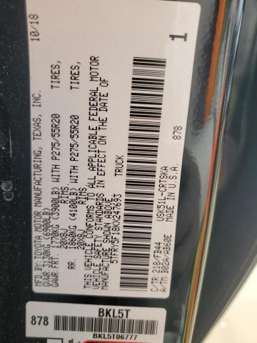 5TFRY5F18KX247693 - 2019 TOYOTA TUNDRA DOUBLE CAB SR/SR5 BLACK photo 13