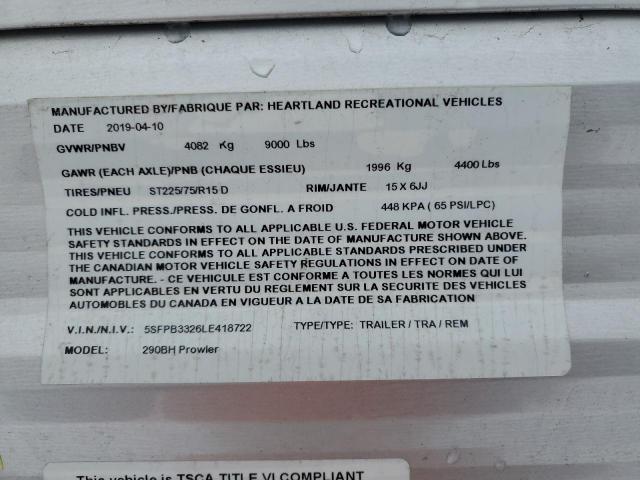 5SFPB3326LE418722 - 2020 HEART LAND PROWLER 双色 照片 10