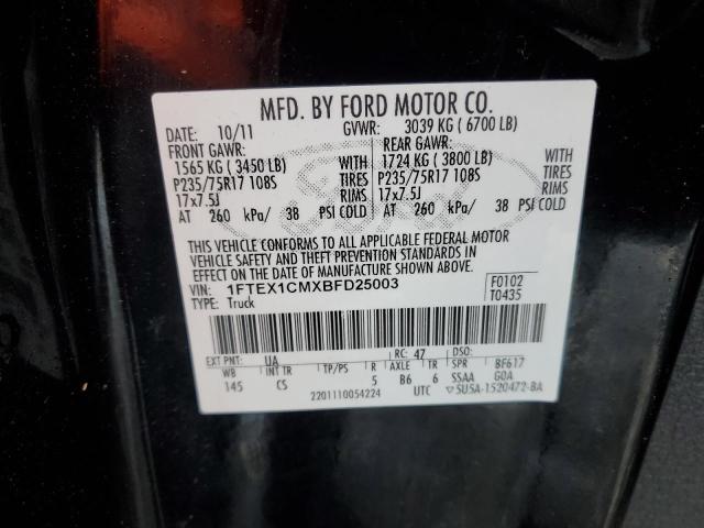 1FTEX1CMXBFD25003 - 2011 FORD F150 SUPER CAB BLACK photo 12