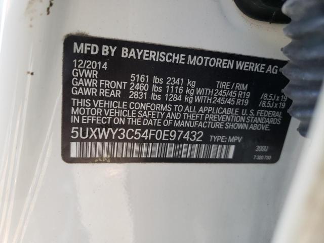 5UXWY3C54F0E97432 - 2015 BMW X3 XDRIVE28D WHITE photo 10