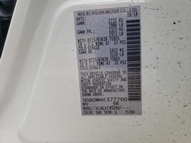 5N1DR2MMXKC577700 - 2019 NISSAN PATHFINDER S 白色 照片 14