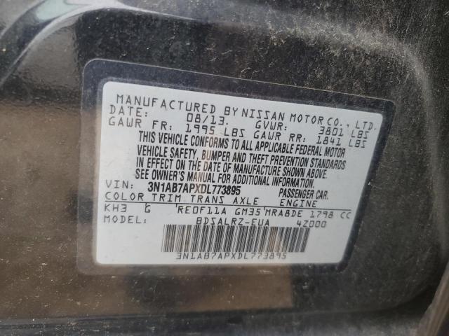 3N1AB7APXDL773895 - 2013 NISSAN SENTRA S BLACK photo 12