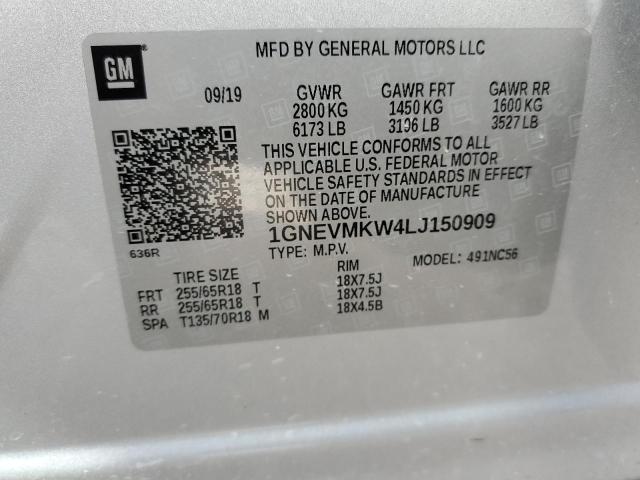 1GNEVMKW4LJ150909 - 2020 CHEVROLET TRAVERSE LT SILVER photo 13