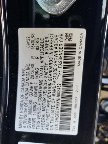 2HGFE2F5XNH602452 - 2022 HONDA CIVIC SPORT Schwarz Foto 13