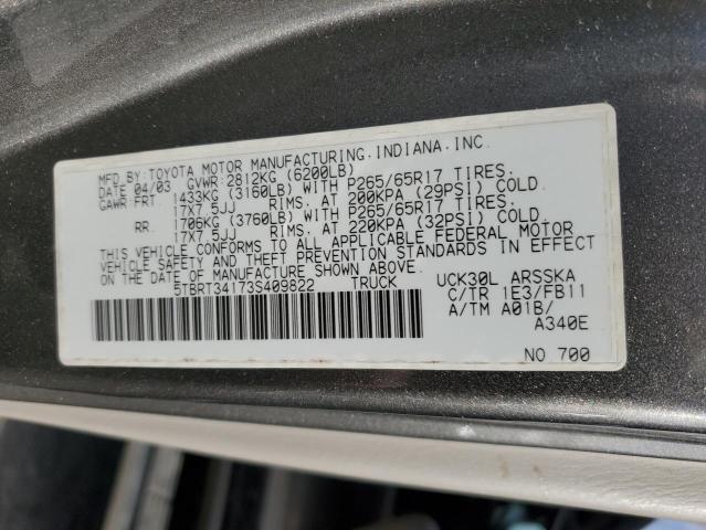 5TBRT34173S409822 - 2003 TOYOTA TUNDRA ACCESS CAB SR5 GRAY photo 13