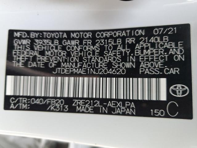 JTDEPMAE1NJ204620 - 2022 TOYOTA COROLLA LE WHITE photo 13