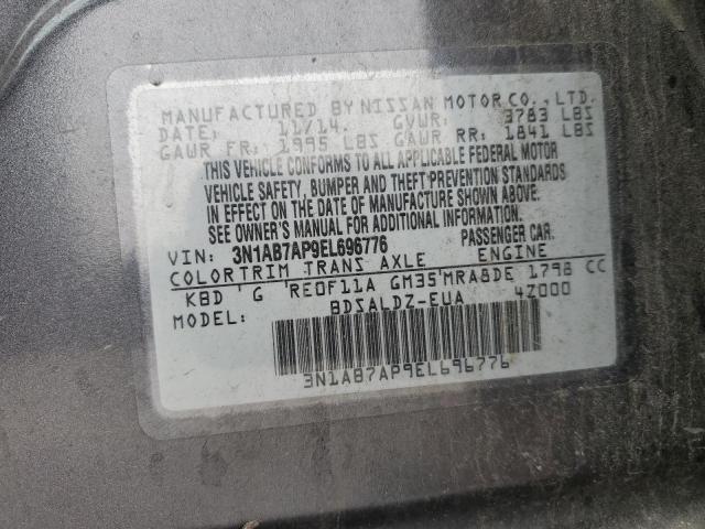 3N1AB7AP9EL696776 - 2014 NISSAN SENTRA S GRAY photo 12