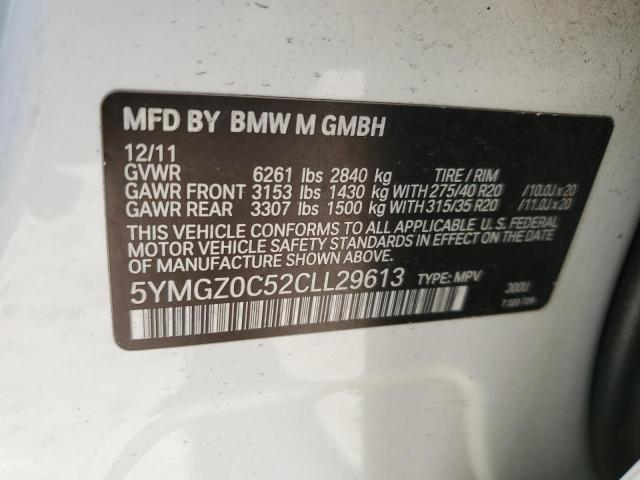5YMGZ0C52CLL29613 - 2012 BMW X6 M WHITE photo 13