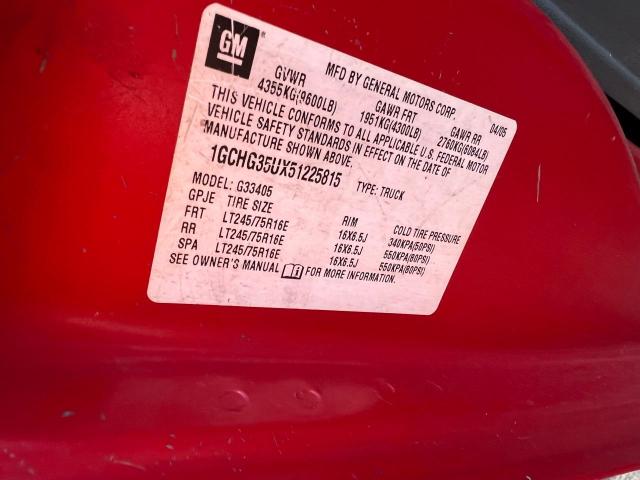 1GCHG35UX51225815 - 2005 CHEVROLET EXPRESS G3 RED photo 10