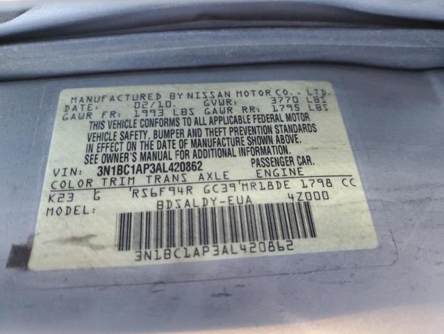 3N1BC1AP3AL420862 - 2010 NISSAN VERSA S SILVER photo 13