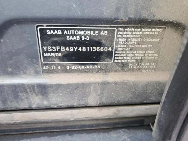 YS3FB49Y481136604 - 2008 SAAB 9-3 2.0T BLUE photo 12