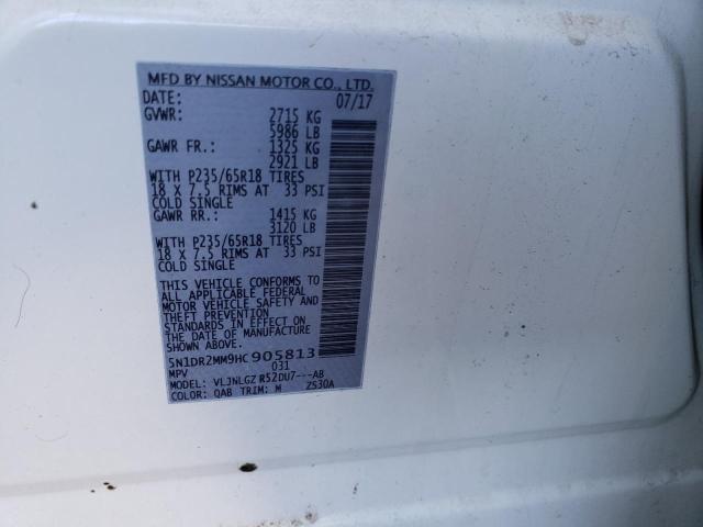 5N1DR2MM9HC905813 - 2017 NISSAN PATHFINDER S WHITE photo 13