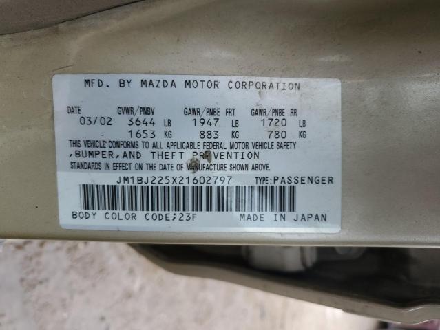 JM1BJ225X21602797 - 2002 MAZDA PROTEGE DX BEIGE photo 12