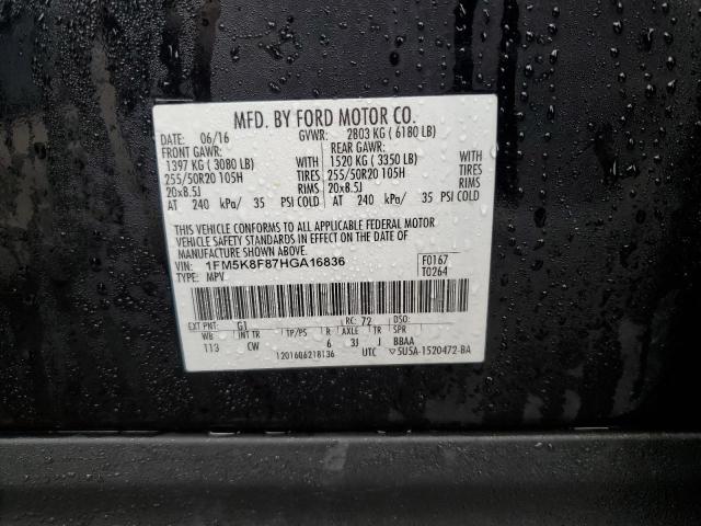 1FM5K8F87HGA16836 - 2017 FORD EXPLORER LIMITED BLACK photo 14