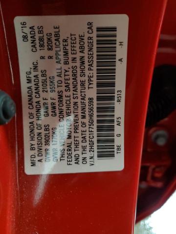 2HGFC1F75GH656598 - 2016 HONDA CIVIC EXL RED photo 13