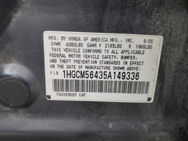 1HGCM56435A149336 - 2005 HONDA ACCORD LX CHARCOAL photo 13