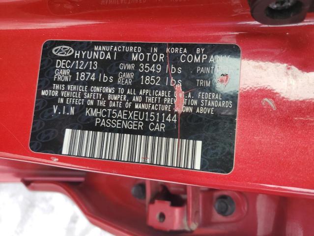 KMHCT5AEXEU151144 - 2014 HYUNDAI ACCENT GLS RED photo 12