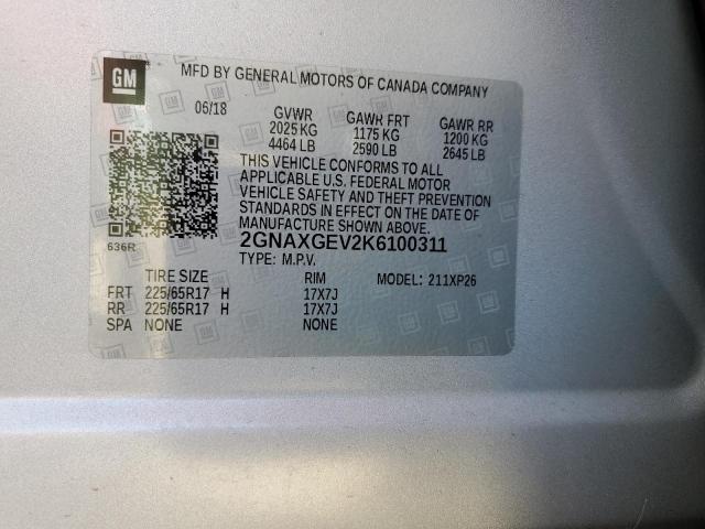 2GNAXGEV2K6100311 - 2019 CHEVROLET EQUINOX L GRAY photo 13