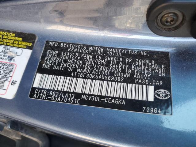 4T1BF30K54U569382 - 2004 TOYOTA CAMRY LE BLUE photo 12