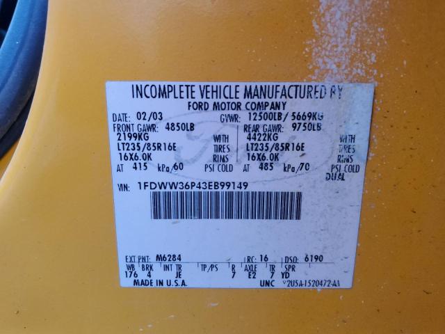 1FDWW36P43EB99149 - 2003 FORD F350 SUPER DUTY YELLOW photo 12