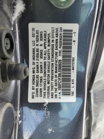 19XFC1F39LE008828 - 2020 HONDA CIVIC EX GRAY photo 12