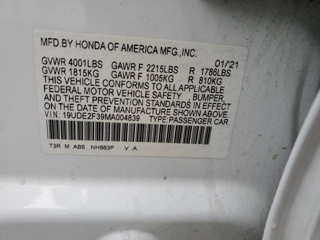 19UDE2F39MA004839 - 2021 ACURA ILX WHITE photo 13