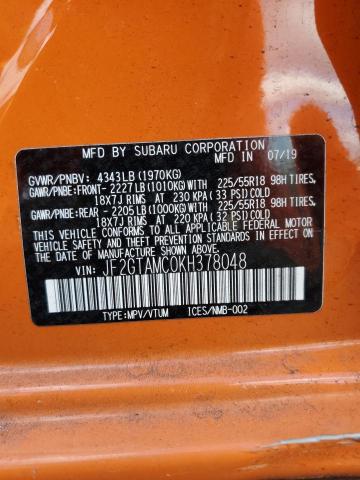 JF2GTAMC0KH378048 - 2019 SUBARU CROSSTREK LIMITED ORANGE photo 12