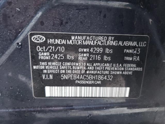 5NPEB4AC5BH186432 - 2011 HYUNDAI SONATA GLS BLACK photo 12