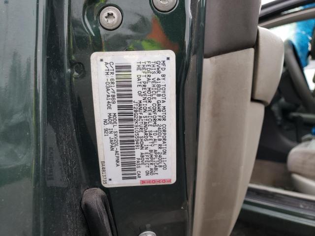 JT2BG22K910559491 - 2001 TOYOTA CAMRY CE GREEN photo 12