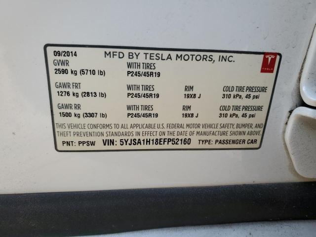 5YJSA1H18EFP52160 - 2014 TESLA MODEL S WHITE photo 13