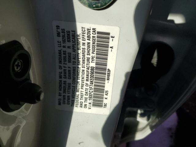 19XFC1F74KE009080 - 2019 HONDA CIVIC EXL თეთრი ფოტო 13