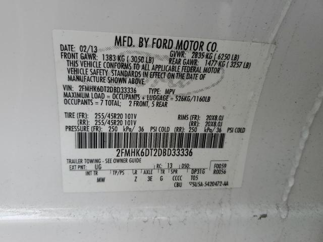 2FMHK6DT2DBD33336 - 2013 FORD FLEX LIMITED WHITE photo 13