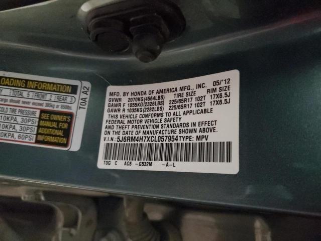 5J6RM4H7XCL057954 - 2012 HONDA CR-V EXL GRAY photo 12