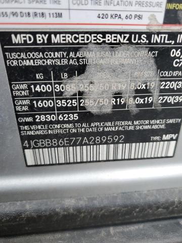 4JGBB86E77A289592 - 2007 MERCEDES-BENZ ML 350 SILVER photo 13