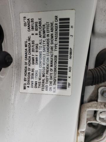 2HGFC1E59KH704208 - 2019 HONDA CIVIC SI WHITE photo 13