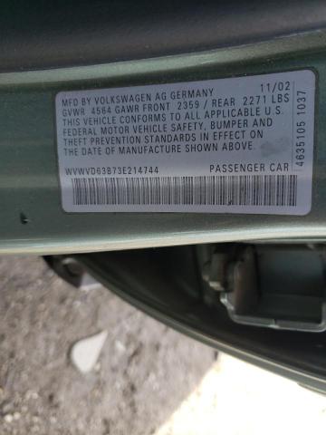 WVWVD63B73E214744 - 2003 VOLKSWAGEN PASSAT GLS GREEN photo 12