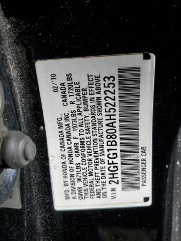 2HGFG1B80AH522253 - 2010 HONDA CIVIC EX BLACK photo 12