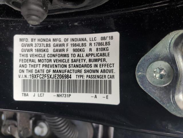 19XFC2F5XJE206984 - 2018 HONDA CIVIC LX BLACK photo 12