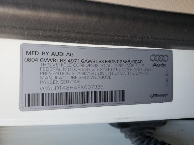 WAUDT48H45K007939 - 2005 AUDI A4 QUATTRO CABRIOLET WHITE photo 12