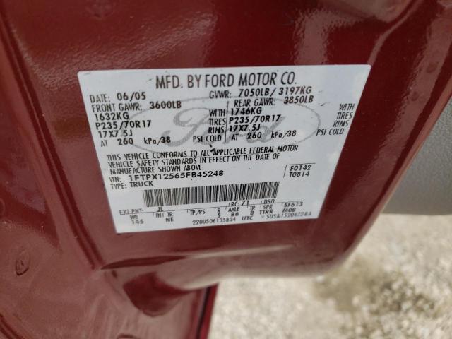 1FTPX12565FB45248 - 2005 FORD F150 BURGUNDY photo 12