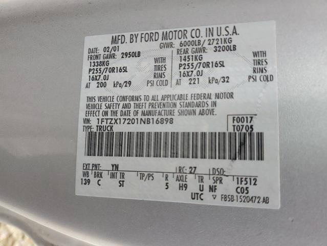 1FTZX17201NB16898 - 2001 FORD F150 GRAY photo 12